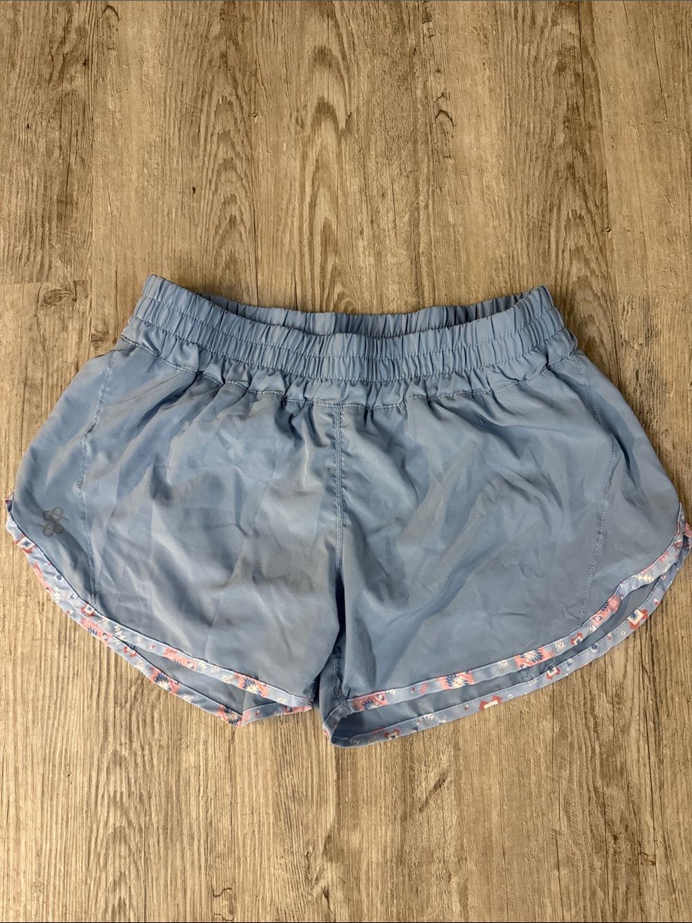 Simply Southern Sky Blue Athletic Shorts with Floral Edge